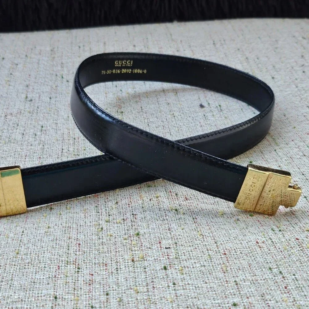 Vintage Gucci Ladies Belt Black Genuine Leather Waistband Size 25 Made in Italy - Picture 9 of 10